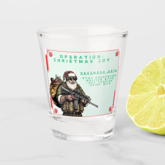 Grappige Militair/Kerstman Shot Glas (Voorkant)