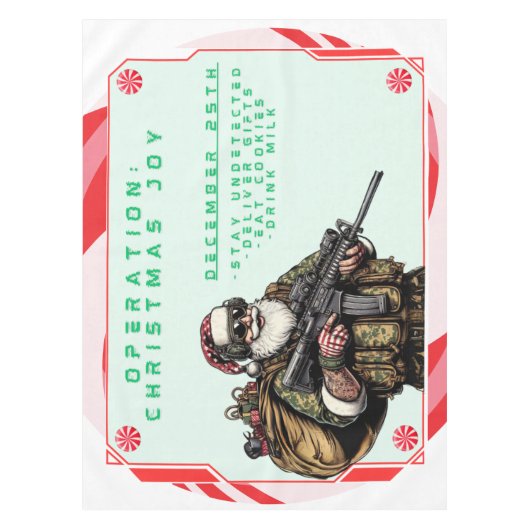 Grappige Militair/Kerstman Tafelkleed (Voorkant)