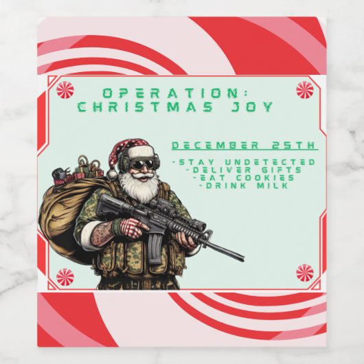 Grappige Militair/Kerstman Wijn Etiket (Enkel label)