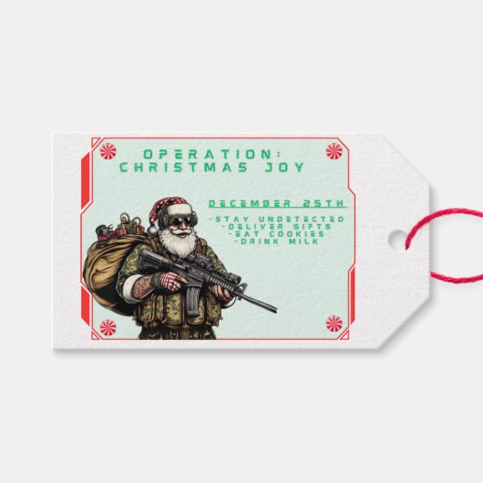 Grappige militaire/kerstman cadeaulabel (Voorkant (Horizontaal))