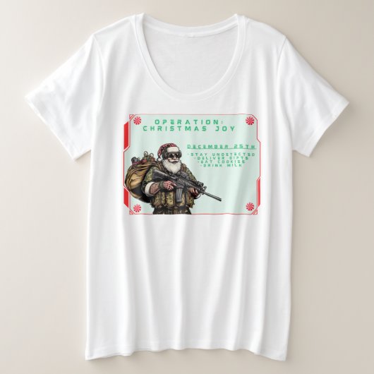 Grappige militaire/Kerstman Grote Maat T-shirt (Design voorkant)