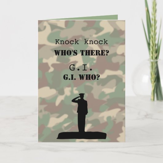 Grappige militaire verjaardag Knock Knock Joke Kaart (Voorkant)