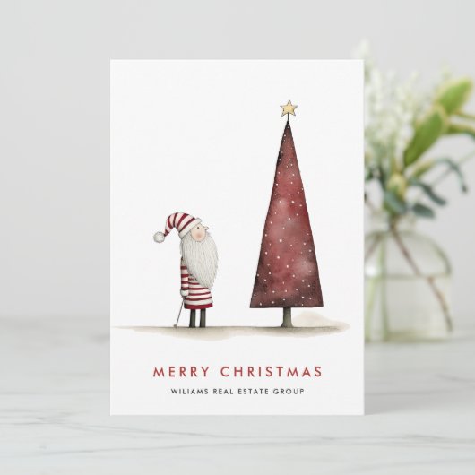 Grappige Minimal Santa Claus Christmas Corporate Feestdagenkaart (Staand voorkant)