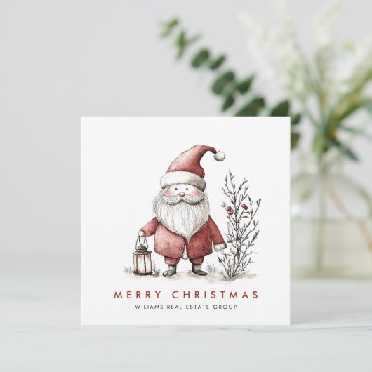 Grappige Minimal Santa Claus Christmas Corporate Feestdagenkaart (Staand voorkant)