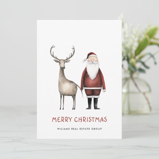 Grappige Minimal Santa Claus Christmas Corporate Feestdagenkaart (Staand voorkant)