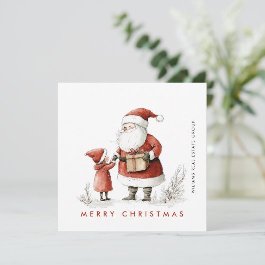 Grappige Minimal Santa Claus Christmas Corporate Feestdagenkaart (Staand voorkant)