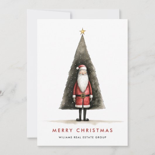 Grappige Minimal Santa Claus Christmas Corporate Feestdagenkaart (Voorkant)