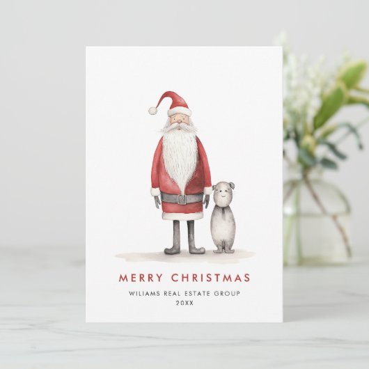 Grappige Minimal Santa Claus Christmas Corporate Feestdagenkaart (Staand voorkant)