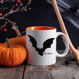 Grappige Minimale Halloween Zwarte Vleermuis Gek Mok