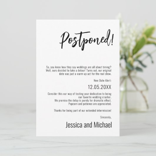 💍 grappige minimalistische elegante uitgestelde d save the date (Staand voorkant)