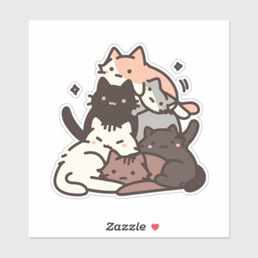 Grappige minimalistische Kawaii Chibi katten Sticker (Vel)
