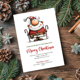 Grappige Minimalistische Kerstman Speelse Kerstgro Feestdagenkaart
