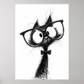 Grappige Minimalistische Whimsical Nerd Kat met Br Poster (Voorkant)