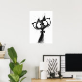 Grappige Minimalistische Whimsical Nerd Kat met Br Poster (Thuiskantoor)