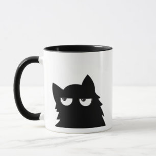 Grappige Minimalistische Zwarte Kat met Oordelende Mok