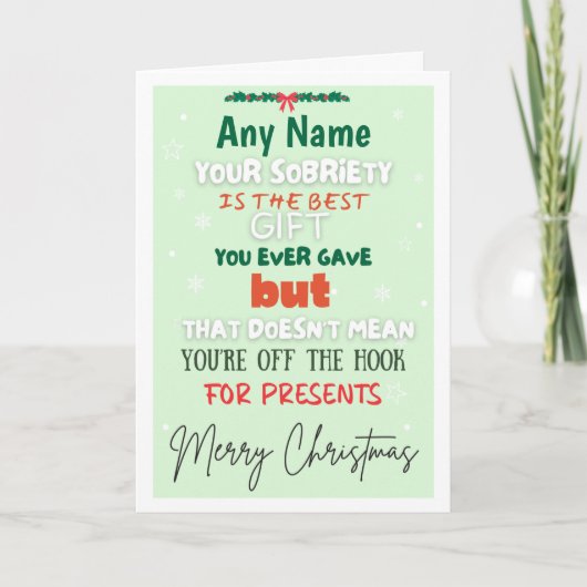 Grappige Mint Groene Custom Name Sobriety Kerst Kaart (Voorkant)