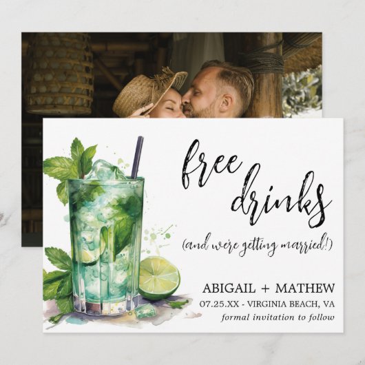 Grappige Mint Lime Cocktail Trendy Foto Bruiloft Save The Date (Voorkant / Achterkant)