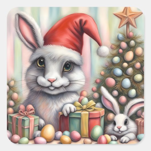 Grappige Misfit Pasen Kerstkonijnen Vierkante Sticker (Voorkant)