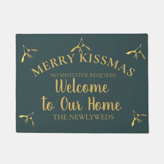 Grappige Mistletoe Welkom Groene Kerstmis Deurmat (Voorkant)