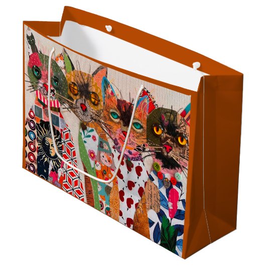 Grappige Mixed Media Cat Groot Cadeauzakje (Voorkant Gekanteld)