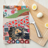 Grappige Mixed Media Papieren Kat Keukenhanddoek (Quarter Fold)