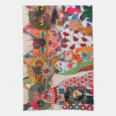 Grappige Mixed Media Papieren Kat Keukenhanddoek (Verticaal)
