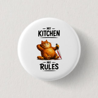 Grappige M'n Keuken M'n Regels Oranje Kat met Mes Ronde Button 3,2 Cm