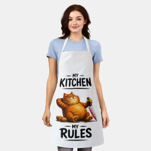 Grappige M'n Keuken M'n Regels Oranje Kat met Mes Schort