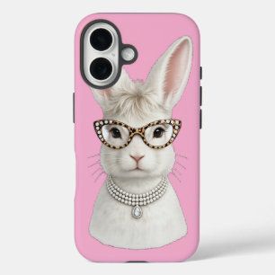 Grappige modekonijn met luipaardbril iPhone 16 hoesje