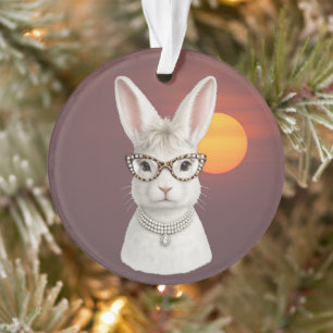 Grappige Modekonijn met Luipaardbril Ornament