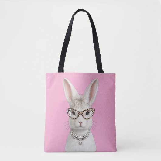 Grappige modekonijn met luipaardbril tote bag (Voorkant)