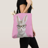 Grappige modekonijn met luipaardbril tote bag (Dichtbij)