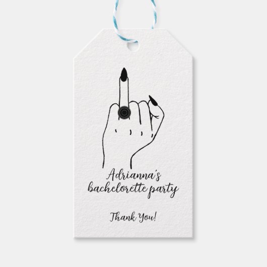 Grappige Moderne Bachelorette Party Bruid Ring Vin Cadeaulabel (Voorkant)