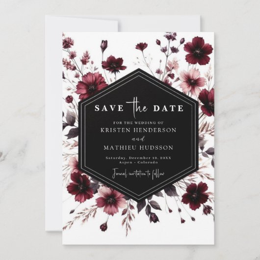 Grappige moderne Bourgondische bruiloft Save The Date (Voorkant)