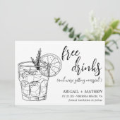 Grappige moderne cocktail schets trendy foto bruil save the date (Staand voorkant)