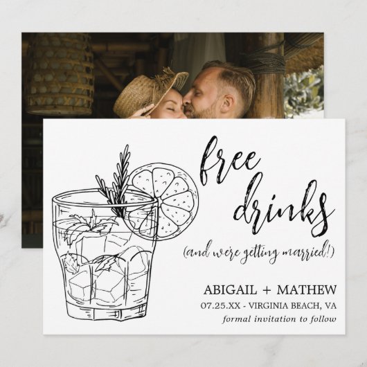 Grappige moderne cocktailschets trendy foto bruilo save the date (Voorkant / Achterkant)