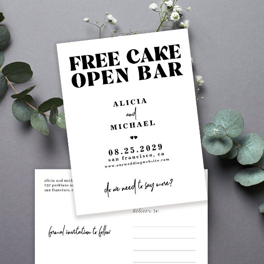 Grappige moderne eenvoudige casual bruiloft opslaa aankondigingskaart