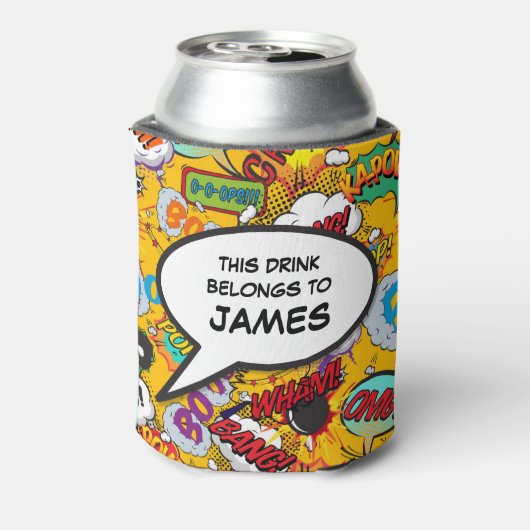 Grappige moderne gepersonaliseerde stripboek spraa blikjeskoeler (Blikje Achterkant)