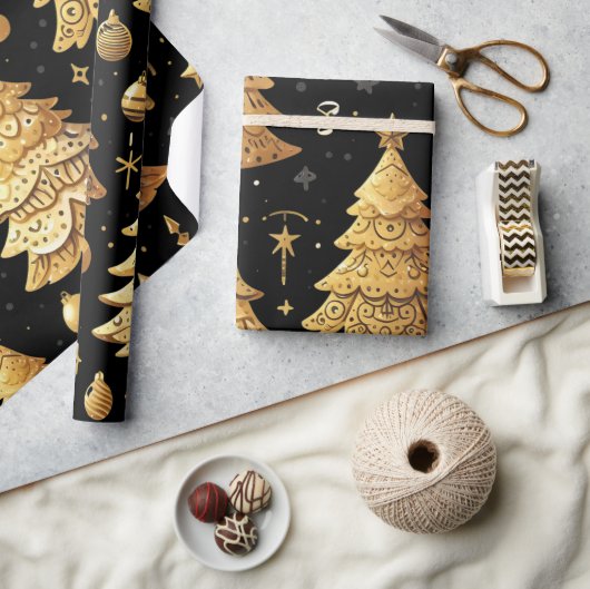 Grappige moderne gouden kerstbomen cadeaupapier (Crafts)