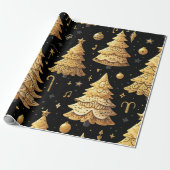 Grappige moderne gouden kerstbomen cadeaupapier (Uitgerold)
