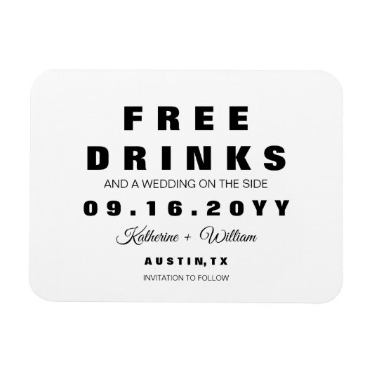 Grappige moderne gratis Drinken sparen de datum Magneet (Horizontaal)