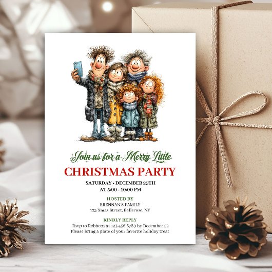 Grappige moderne kerstfeest uitnodiging voor famil