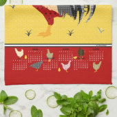 Grappige moderne kip 2026 Kalender Theedoek (Gevouwen)