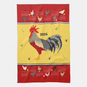 Grappige moderne kip 2026 Kalender Theedoek
