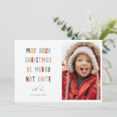 Grappige moderne kleurrijke foto vrolijk kerstfees feestdagenkaart (Staand voorkant)