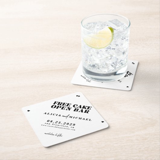 Grappige moderne open bar bruiloft bewaar de datum kartonnen onderzetters (Insitu)