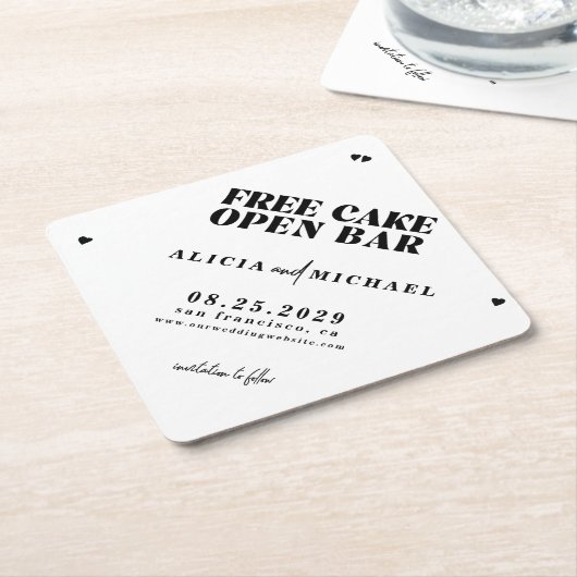 Grappige moderne open bar bruiloft bewaar de datum kartonnen onderzetters (Schuin)