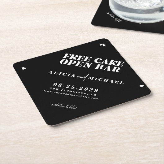 Grappige moderne open bar bruiloft bewaar de datum kartonnen onderzetters (Schuin)