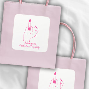 Grappige Moderne Roze Bachelorette Bruid Ring Ving Vierkante Sticker