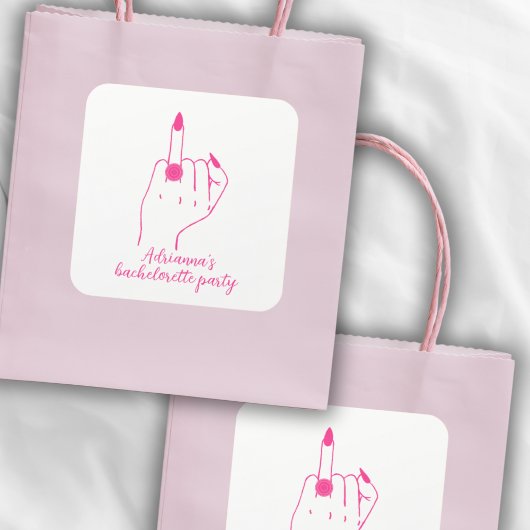 Grappige Moderne Roze Bachelorette Bruid Ring Ving Vierkante Sticker